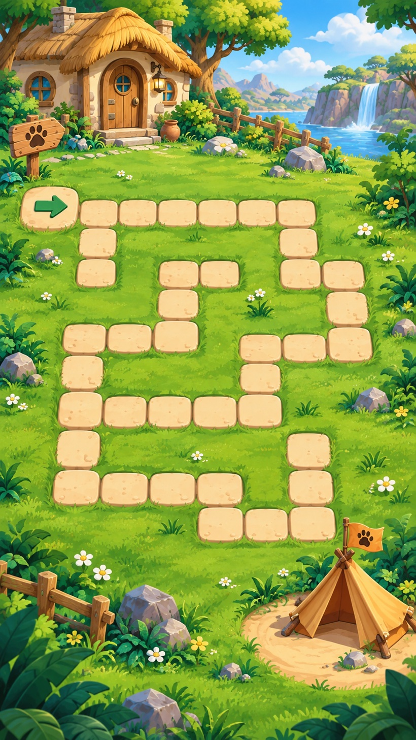 Игровой лабиринт ABC Safari с дорожкой через зелёную поляну